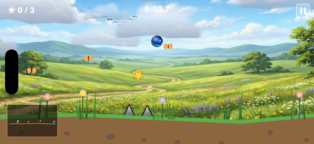 Prairie level — the ball mid-bounce over spikes