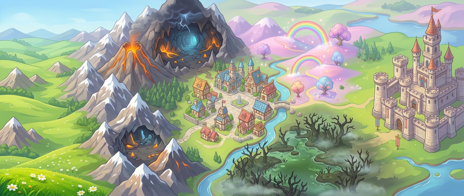 The Blue Rebound world map — a winding path across themed areas from open prairie to deep swamp