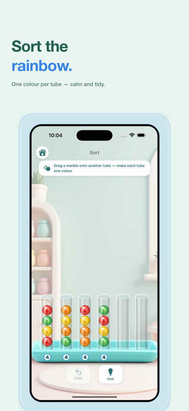Sort mode — tidy the marbles by colour