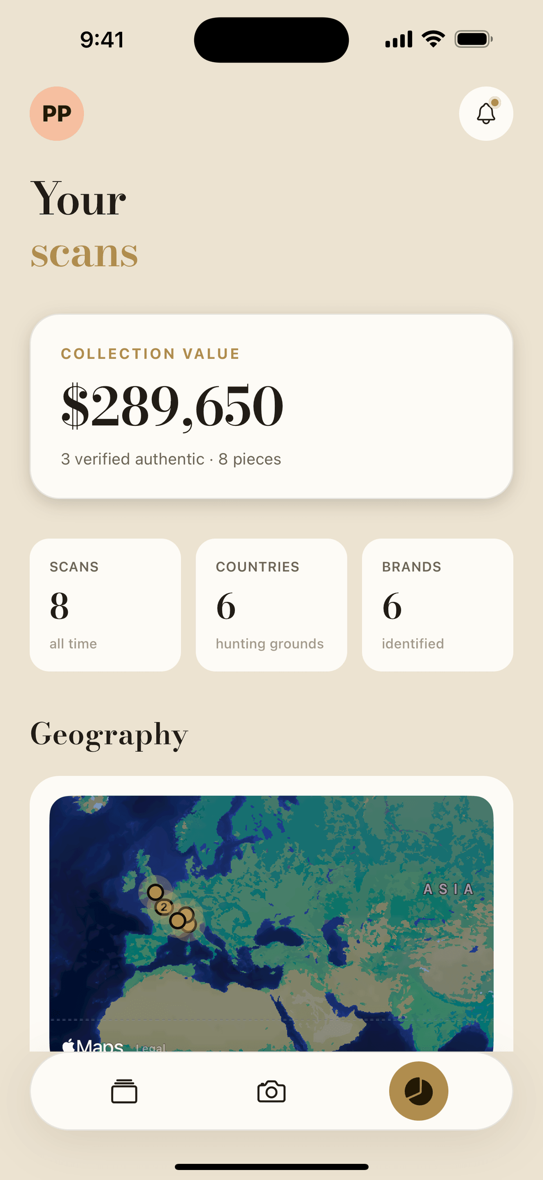 Collection value and a map of every find
