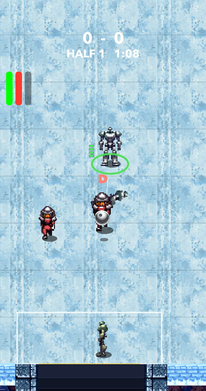 The ice hall, cyborgs sliding across a frozen deck